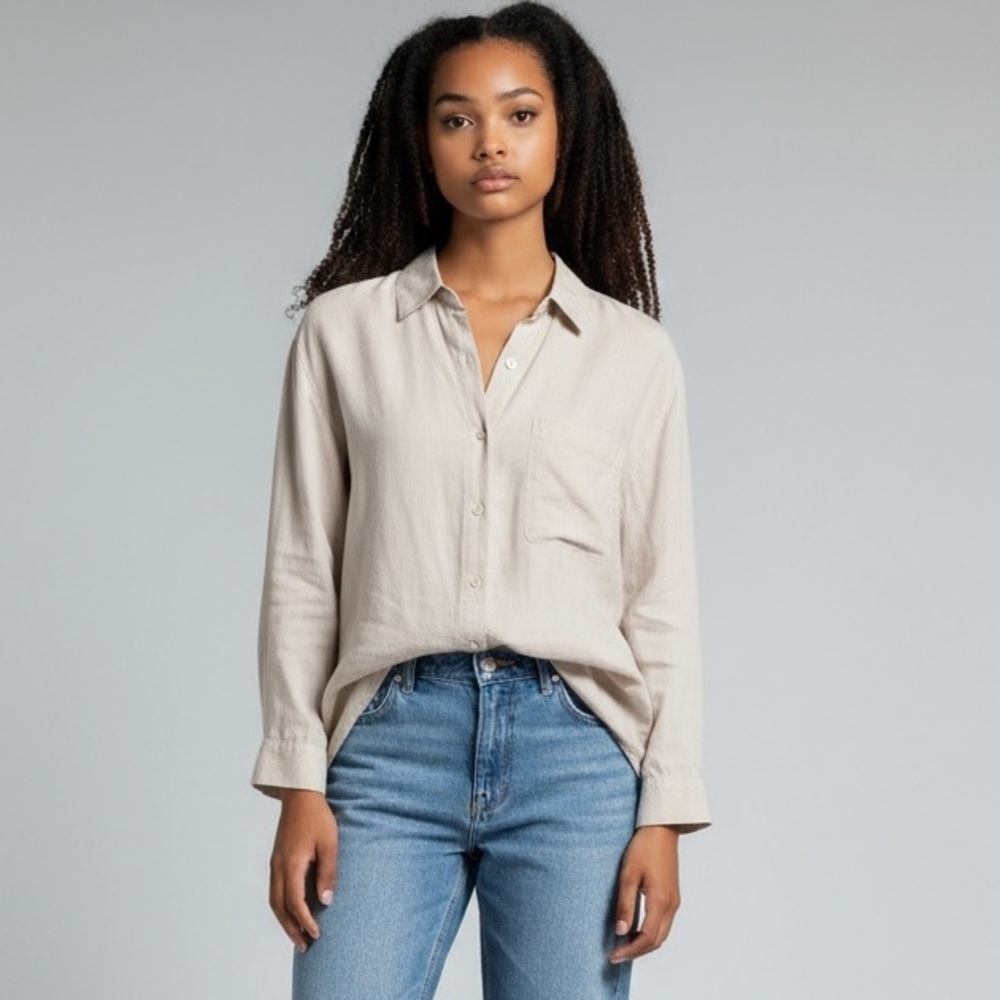 🌻Lord & Taylor Linen Minimalist Lagenlook Collared Button Tunic Blouse Size 16W